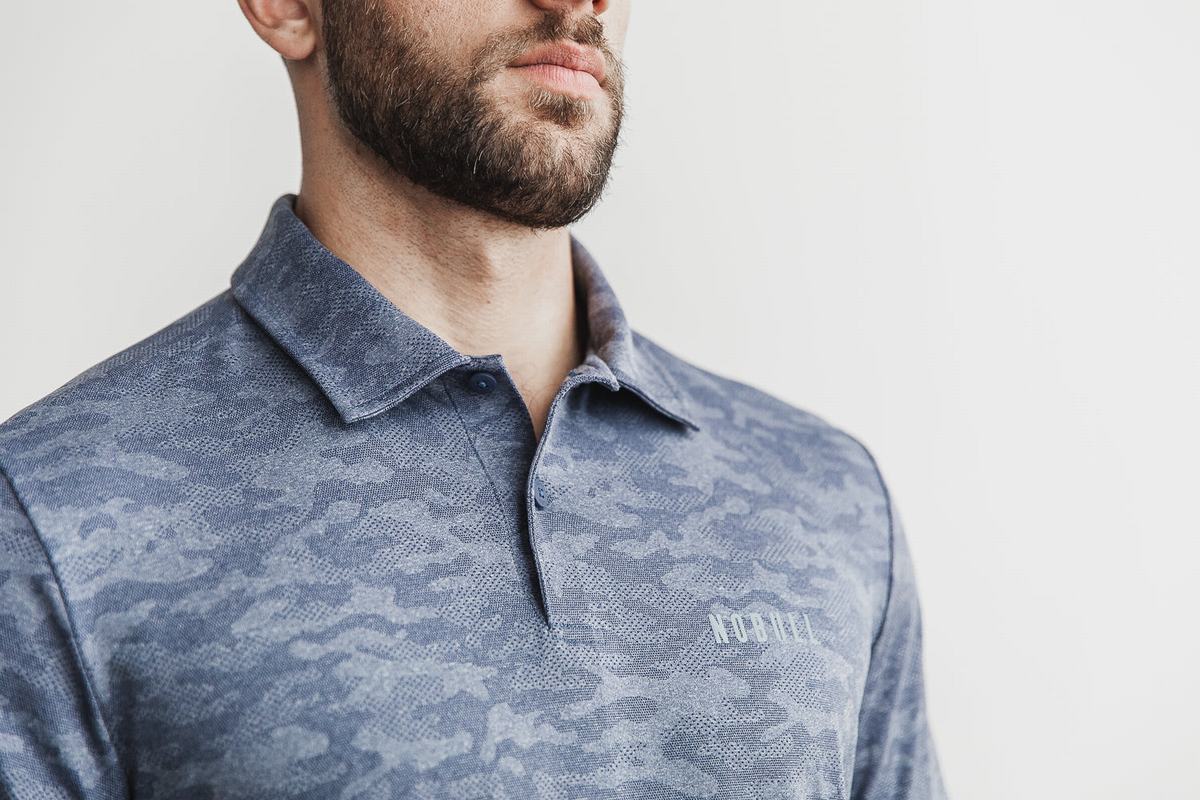 Nobull Lightweight Textured Polo Men's T Shirts Navy Camo | Australia (OY6910)